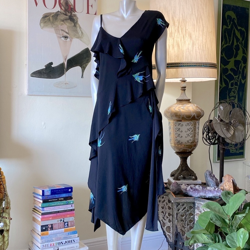 Diane von Furstenberg Silk Birds Ruffles Dress Authentic Size 4